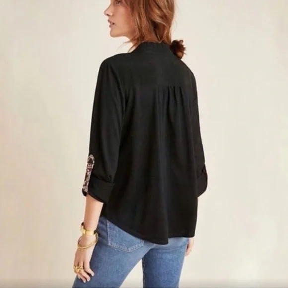 Anthro | Porridge Aiden Roll Tab Sleeve Blouse - Picture 2 of 8